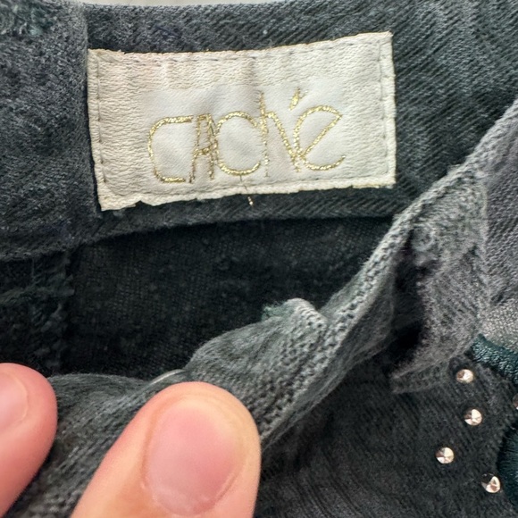 Rare Vintage Cache Embellished Dark Green Textured High Rise Mom Jeans Size 6 - Picture 9 of 13